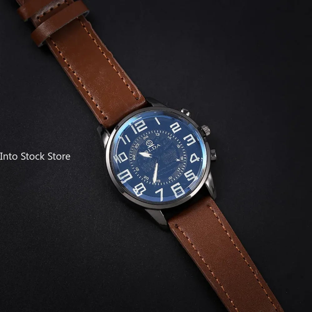 Vintage-Style Arabic Numeral Quartz Watch with Leather Strap, 10 mm Case