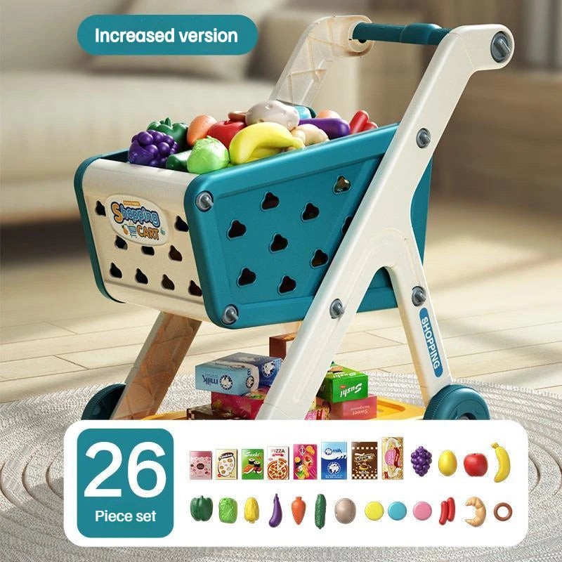 Kids Shopping Cart Toy with Fruits – Educational Pretend Play Set