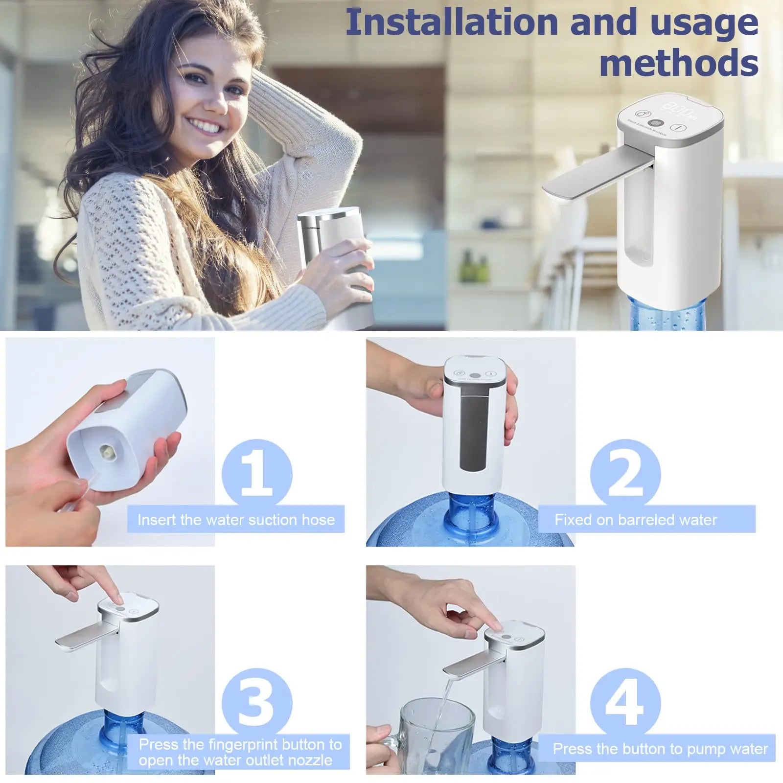 Water Bottle Dispenser, Universal Foldable Automatic Water Bottle Pump with Display