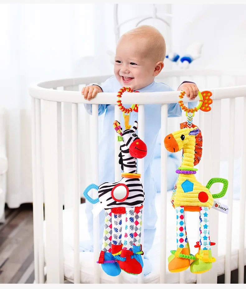 Soft Plush Giraffe or Zebra Rattle Toy with Teether – Hanging Developmental Baby Toy