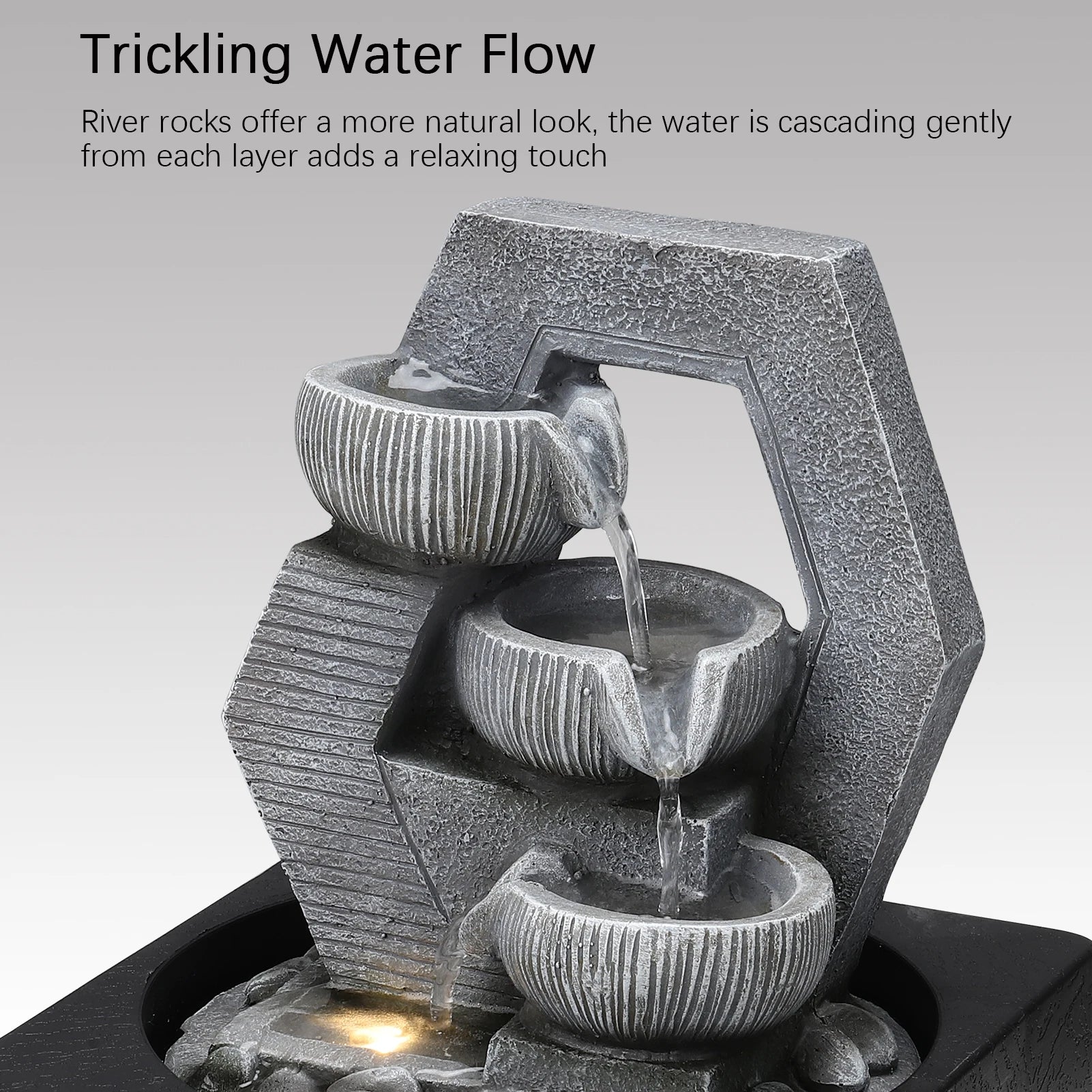 Voltsify Cascade Tabletop Fountain with LED Light – Resin Water Feature 50cm
