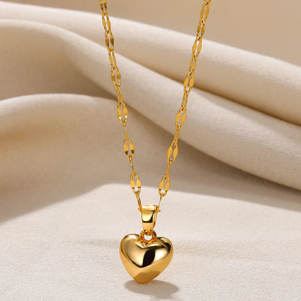 Minimalist Gold Stainless Steel Heart Pendant Necklace