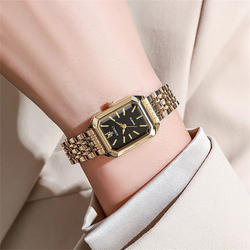 Square Dial Gold-Tone Quartz Bracelet Watch