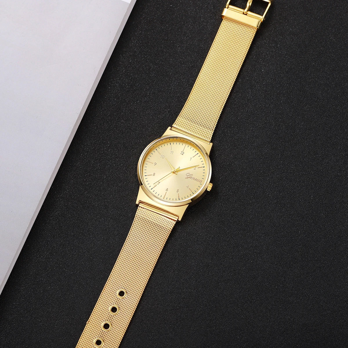 Women's Fashion Quartz Watch – Gold Mesh Band, Arabic Numerals, Elegant Style