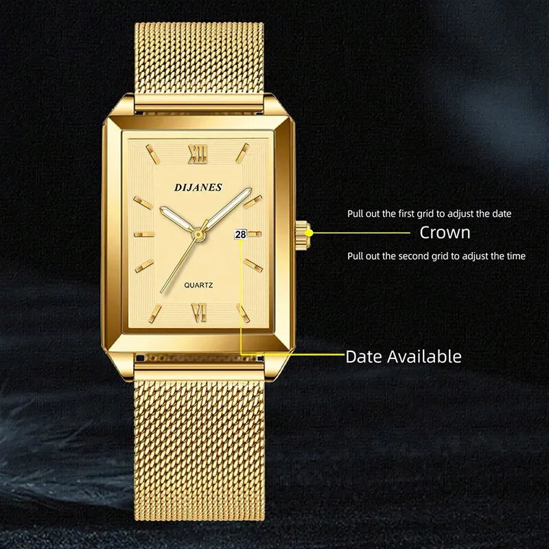 Women's Luxury Quartz Watch – Gold Mesh Band, Ultra-Thin, Elegant Design