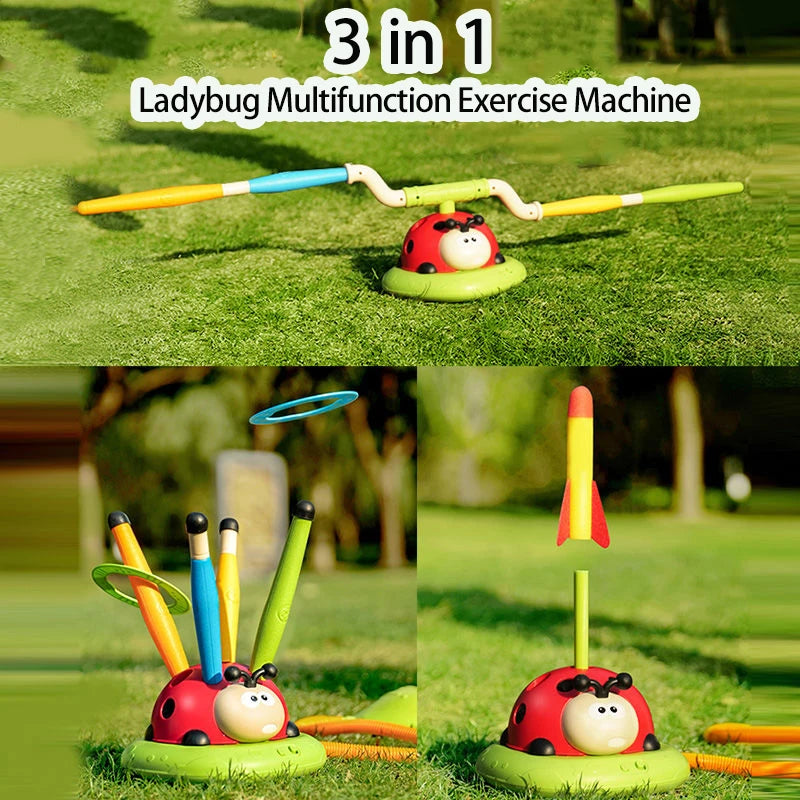 3 in 1 Ladybug Toy – Jump Rope, Rocket Launcher & Ring Toss Game