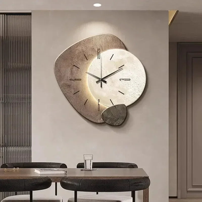 European Premium Wall Lamp Clock with LED Light – Beige Wall Clock Lighting Fixture