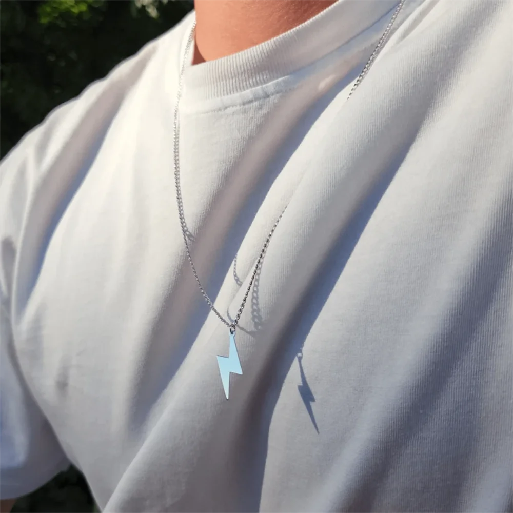 Lightning Bolt Stainless Steel Pendant Necklace