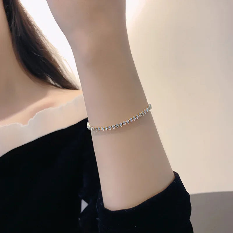 Luxury Crystal Tennis Bracelet – Gold Color, Cubic Zirconia, Trendy Design