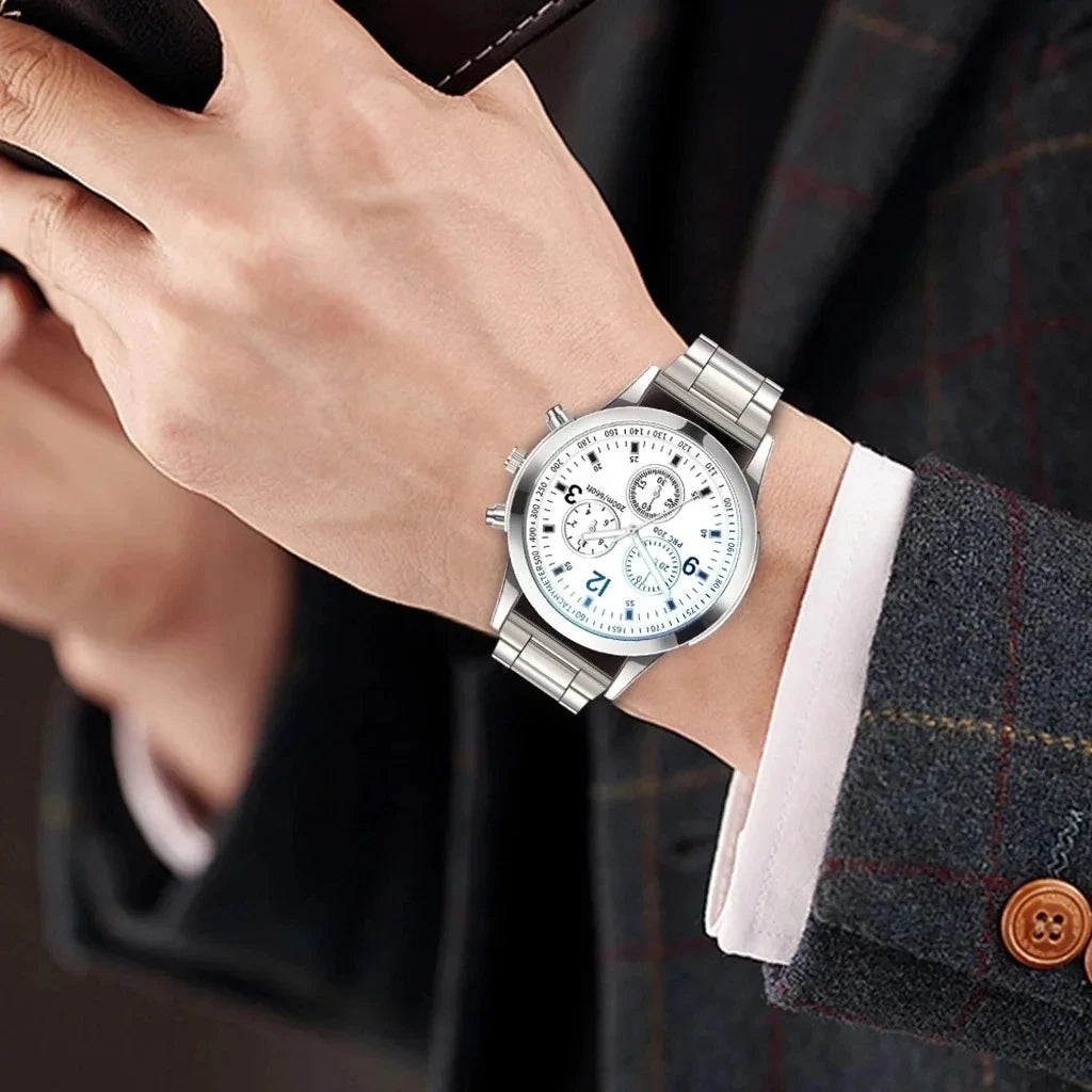 Business-Casual Stainless Steel Quartz Watch with Arabic Dial and Bracelet