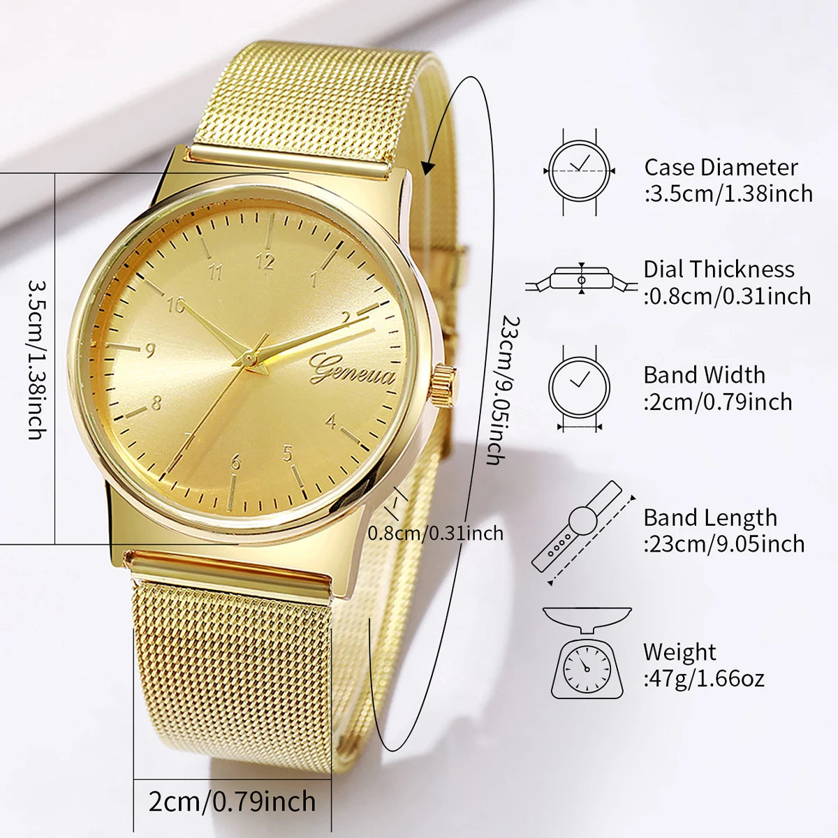 Women's Fashion Quartz Watch – Gold Mesh Band, Arabic Numerals, Elegant Style