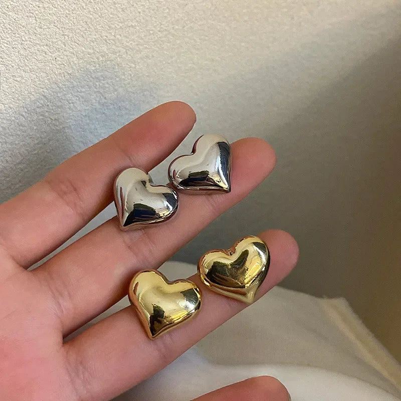 Women's Luxury Heart-Shaped Earrings – Gold Tone, Minimalist & Elegant