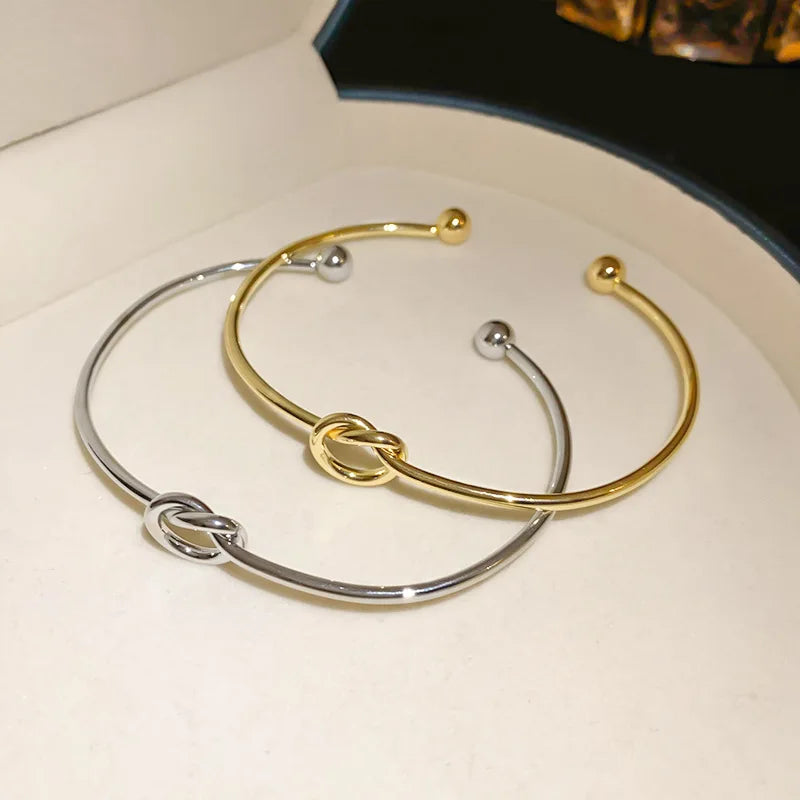 Minimal Knot Open Cuff Stainless Steel Bangle