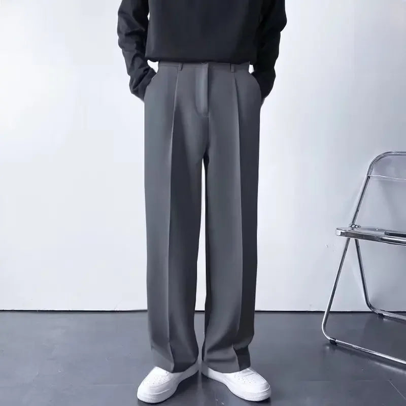 Winter Trendy Men’s Solid-Color Straight-Leg Trousers with Clean Draped Look