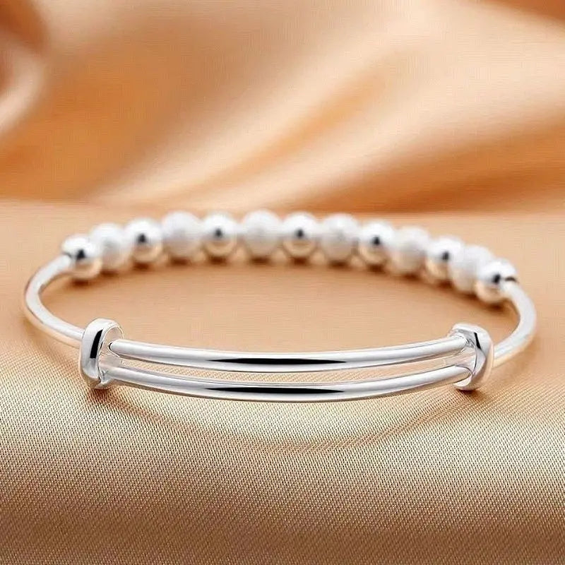 Women's Luxury Silver Beads Bracelet – Adjustable, Elegant Party Jewelry