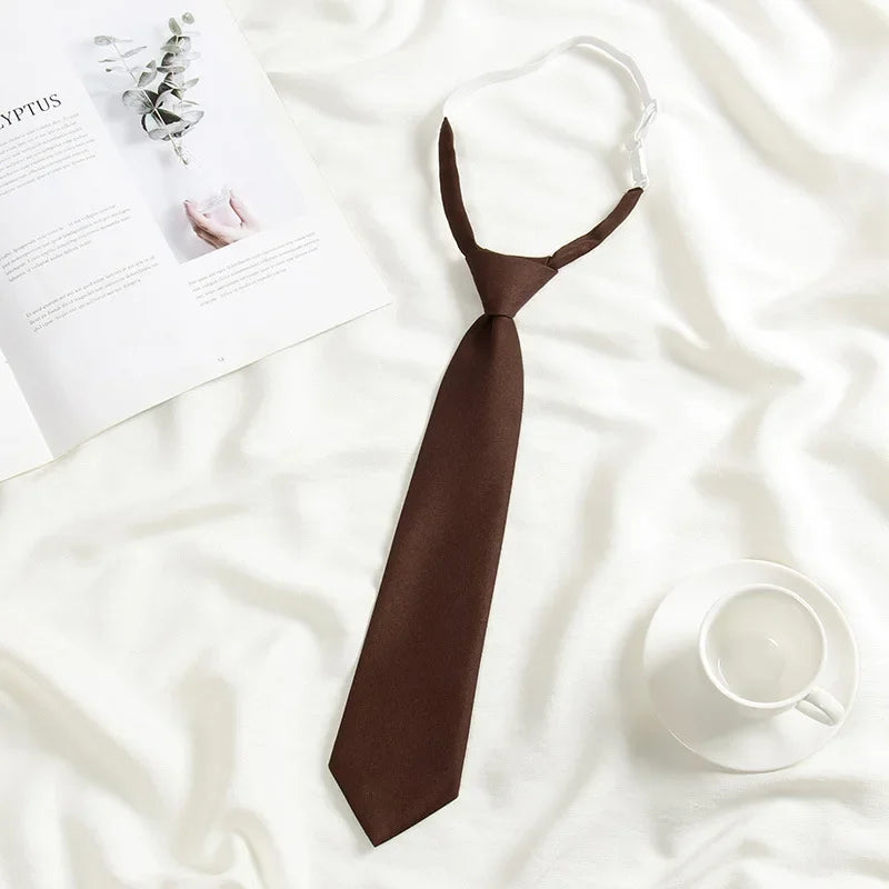 Pre-tied “Lazy” JK-Preppy Neck Tie for Women – Adjustable Clip/Elastic, Vintage Plaids & Stripes