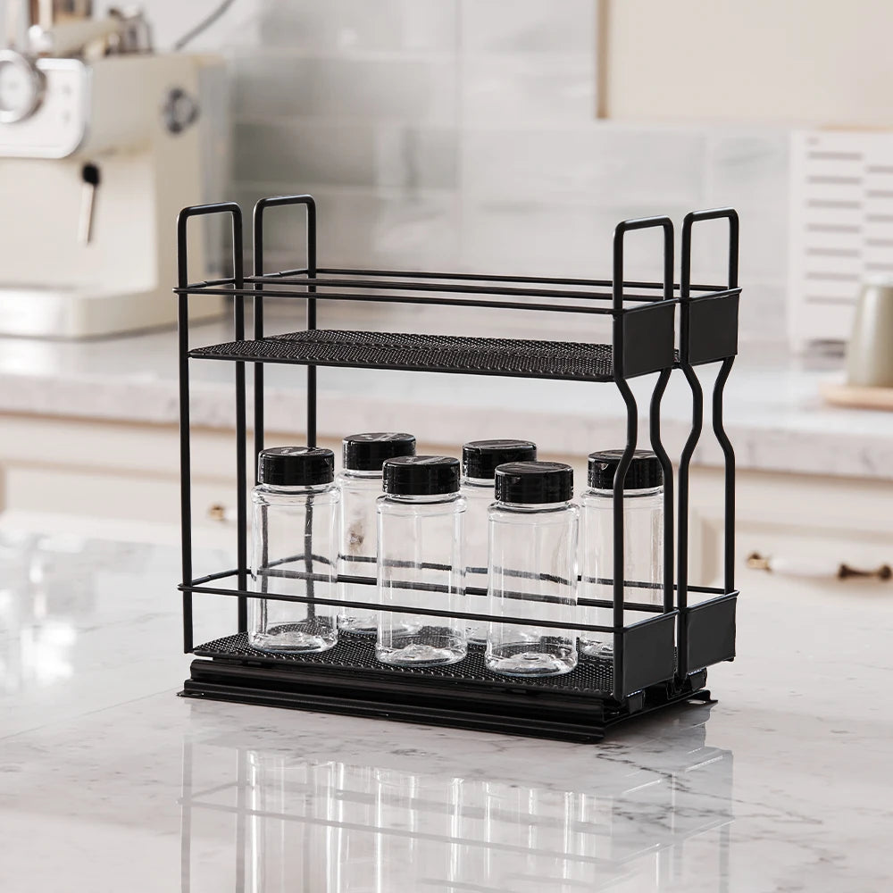 Voltsify Slide-Out Metal Spice Rack – Double-Layer Storage for Kitchen Organization
