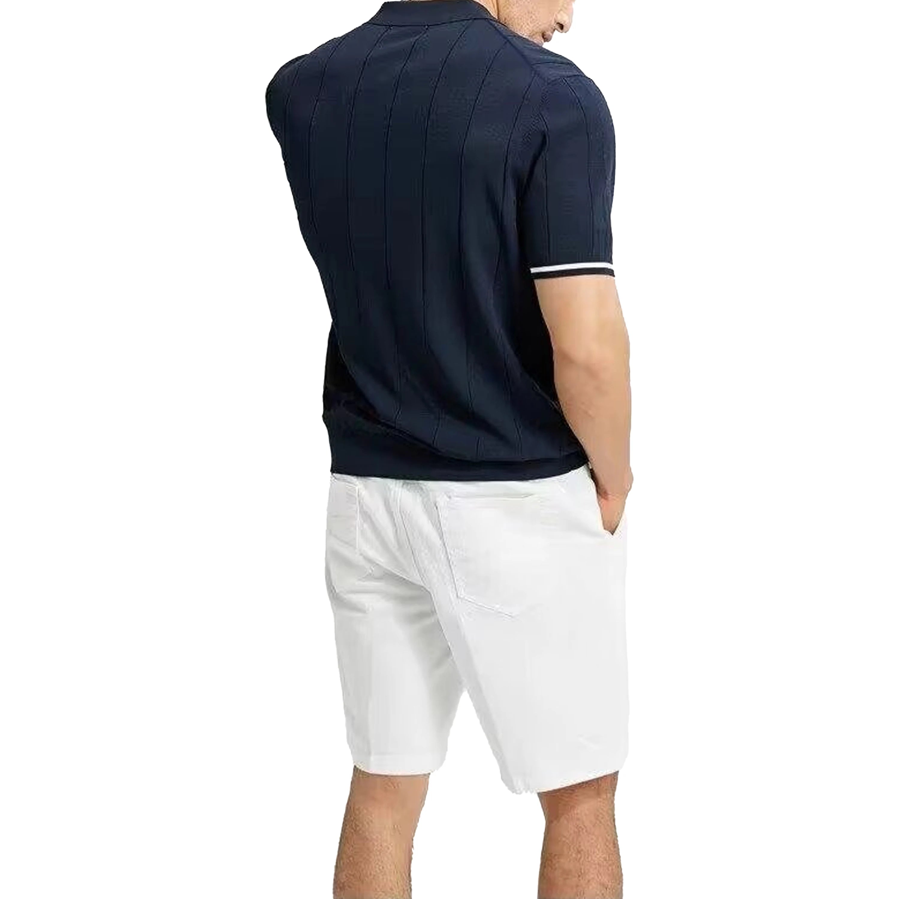 Ribbed Knit Polo Shirt for Men – Breathable Summer Top with Zip Placket