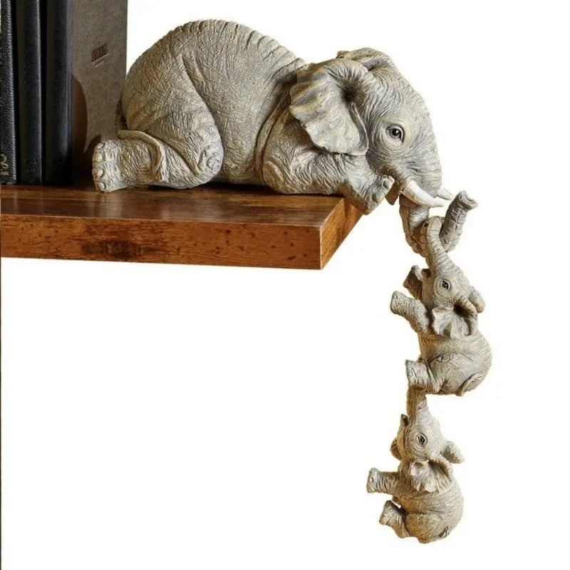 3 Pcs/set Cute Elephant Hug Baby Resin Figurines – Modern Home Decor Ornaments