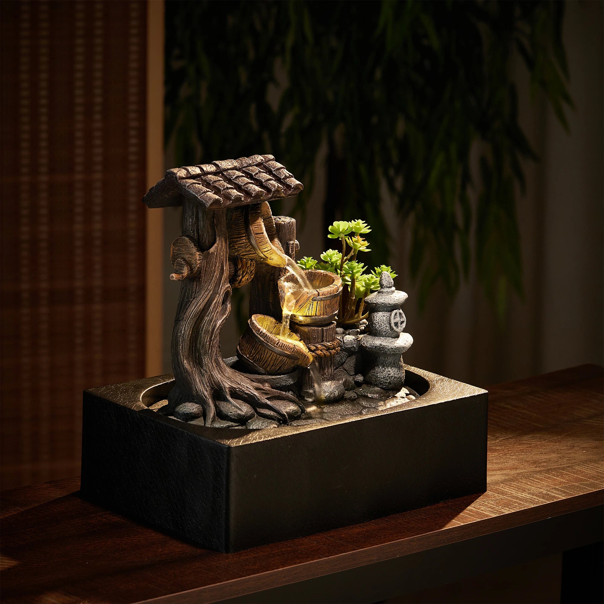 Voltsify Desktop Fountain Decoration with LED Lights – Resin Water Feature