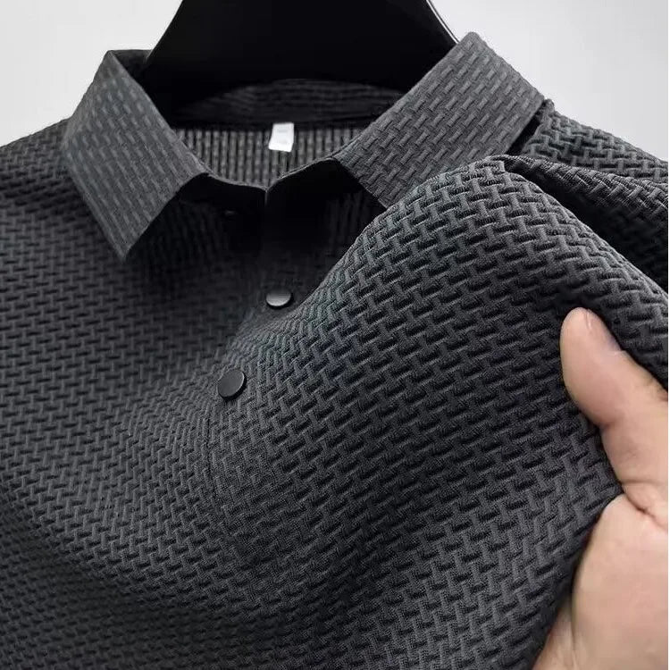Men’s Ice-Silk Textured Polo Tee – Breathable Short-Sleeve