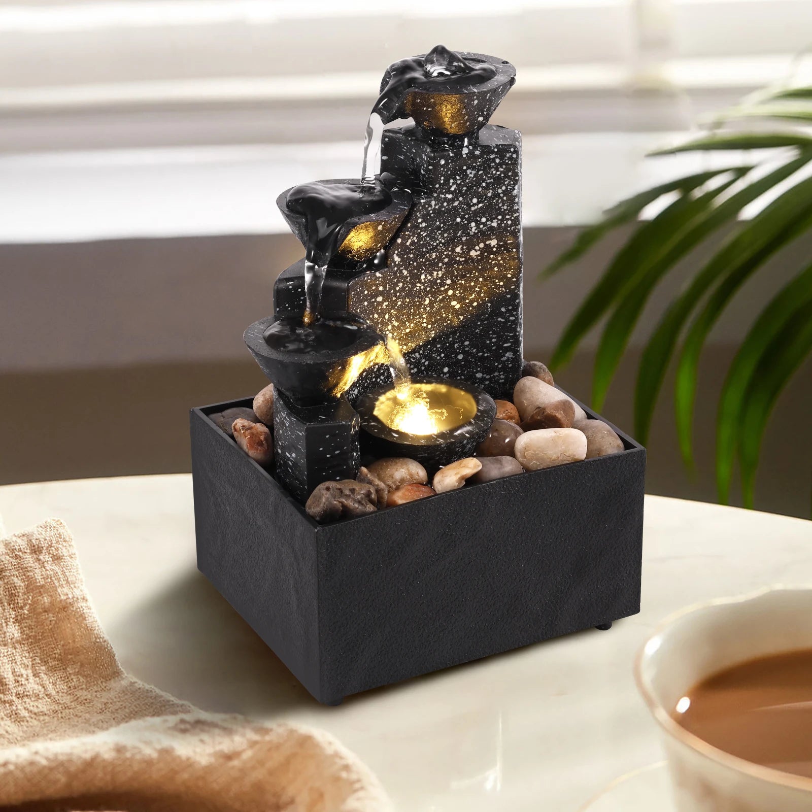 Voltsify ZenFlow Tabletop Fountain with LED Light – Plastic Water Feature 20cm