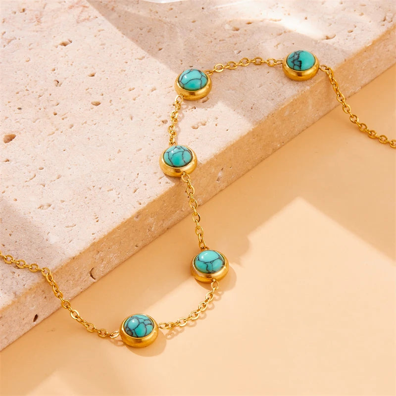 Women's Jewelry Set – Turquoise Round Necklace, Bracelet & Earrings, Elegant Party Style