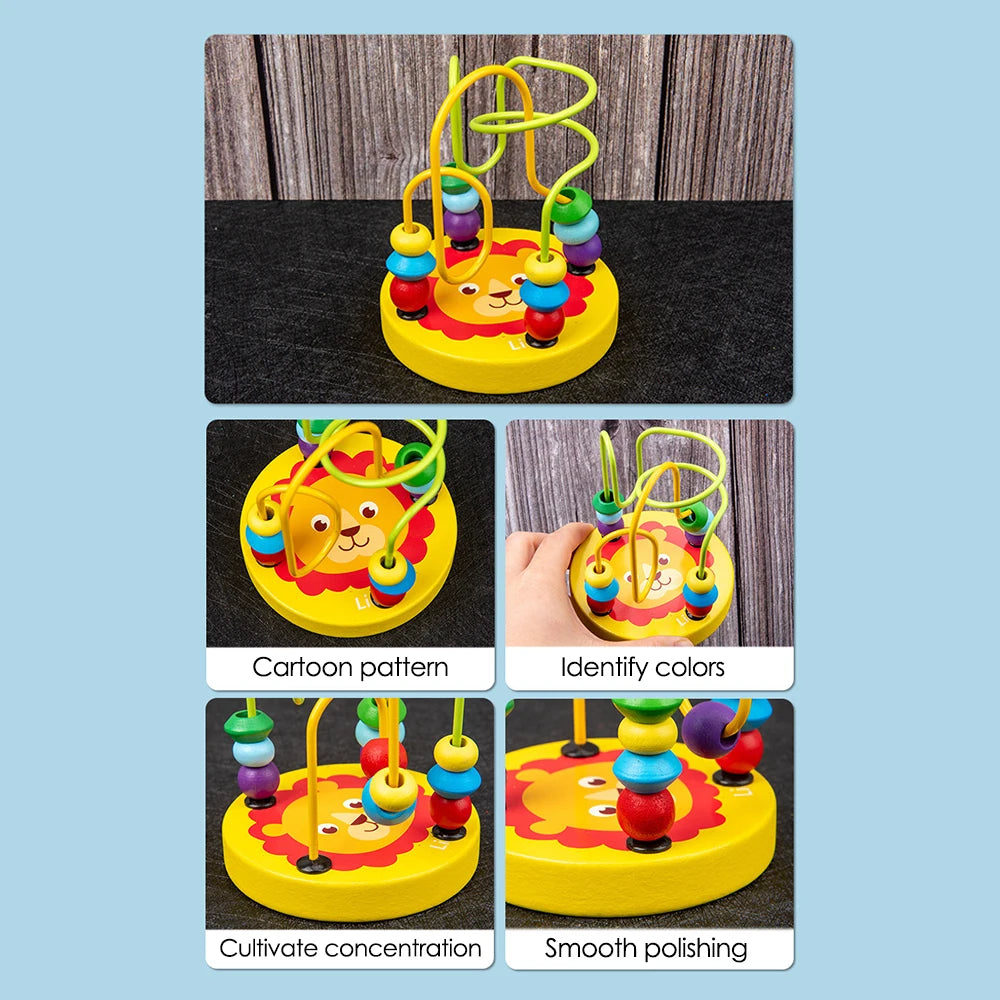 Montessori Wooden Lion Bead Maze – Early Learning Slide Puzzle Toy for Kids