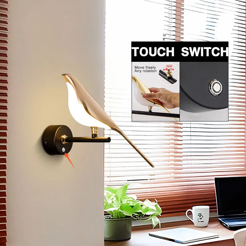 Nordic Touch LED Wall Lamp – Bird Design Gold/Silver Decorative Light