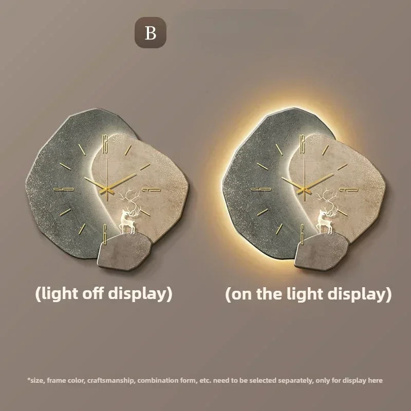 European Premium Wall Lamp Clock with LED Light – Beige Wall Clock Lighting Fixture