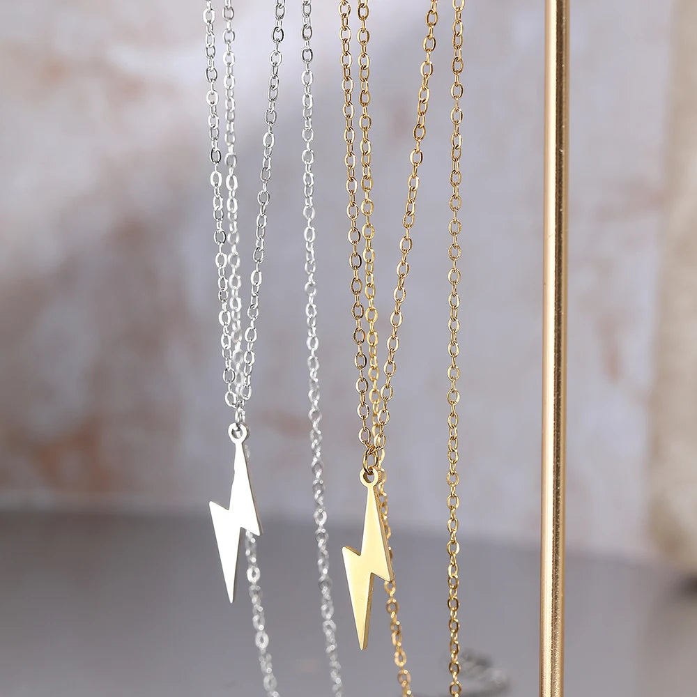 Lightning Bolt Stainless Steel Pendant Necklace