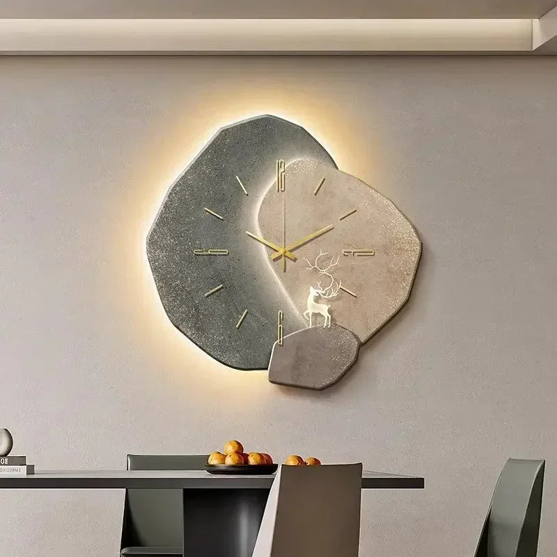 European Premium Wall Lamp Clock with LED Light – Beige Wall Clock Lighting Fixture