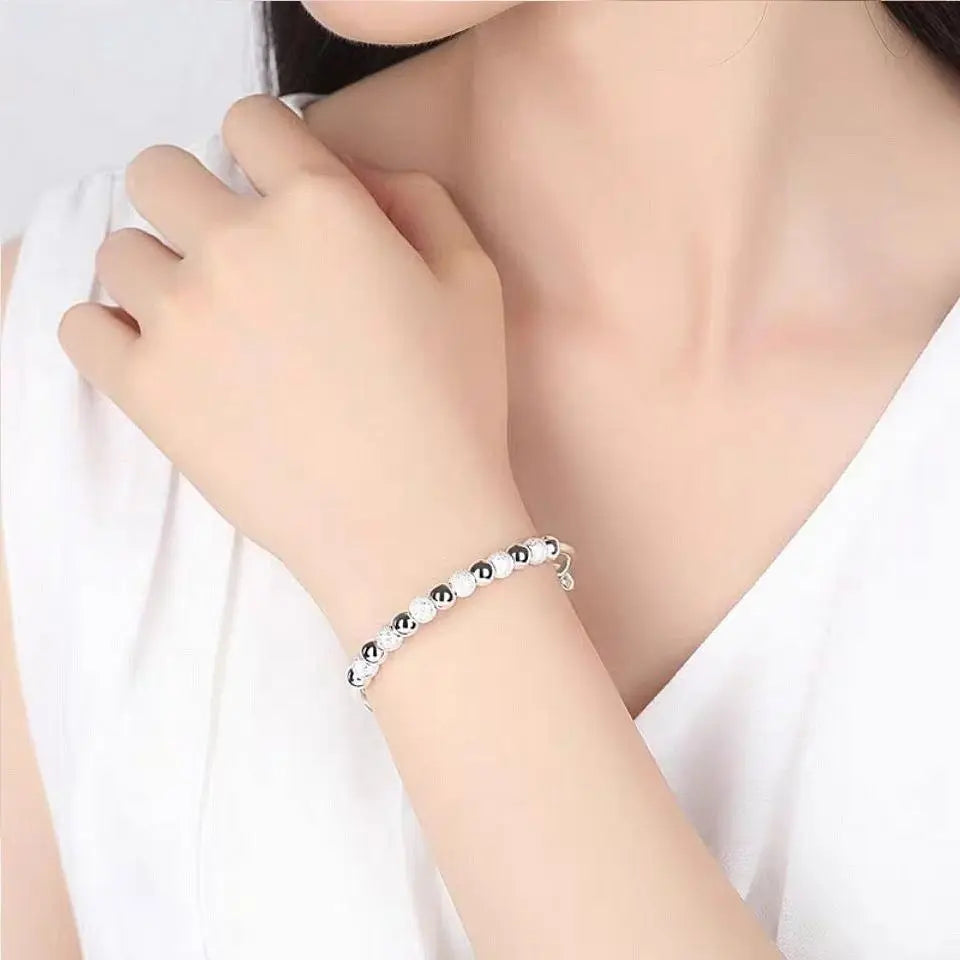 Women's Luxury Silver Beads Bracelet – Adjustable, Elegant Party Jewelry
