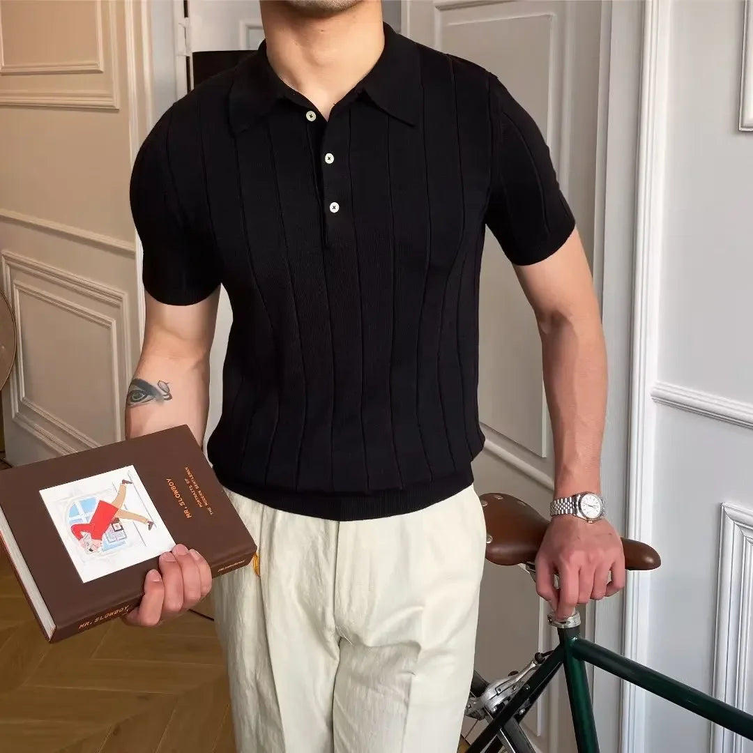 Men’s Ice Silk Polo Shirt – Casual/Business, Short Sleeve, Embroidered, Summer