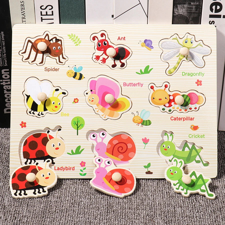 Montessori Wooden 3D Puzzle with Fruits and Animals – Educational Toy for Kids