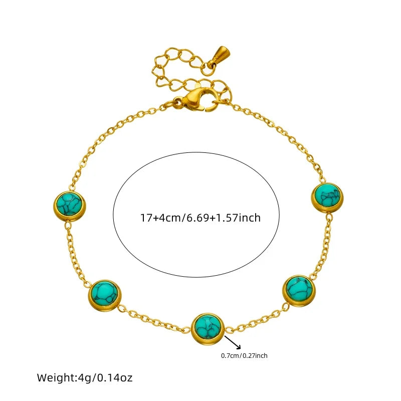 Women's Jewelry Set – Turquoise Round Necklace, Bracelet & Earrings, Elegant Party Style