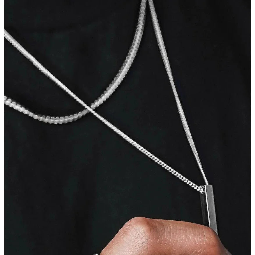 Polished Stainless Steel Vertical Bar Pendant Necklace, Layer-Ready Minimal Style