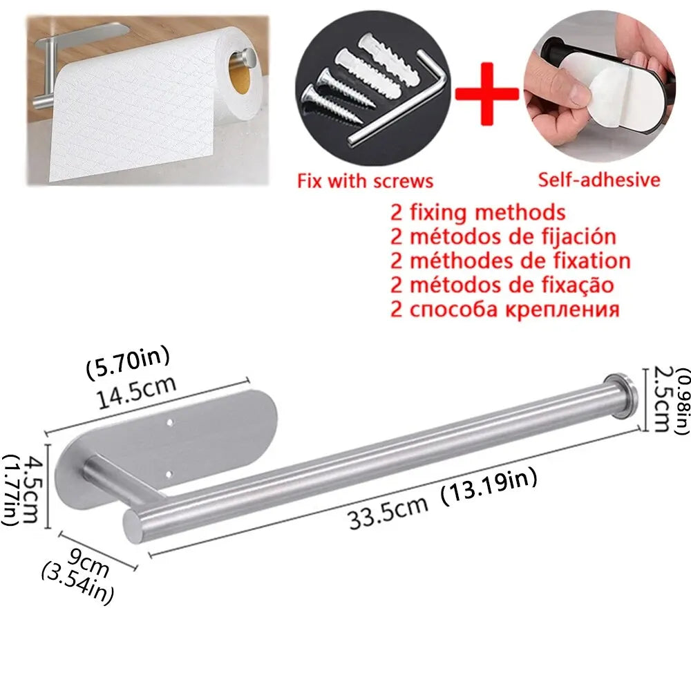 Kitchen Paper Towel Holder Adhesive Tissue Hanger Toilet Roll Paper Dispenser Cabinet Storage