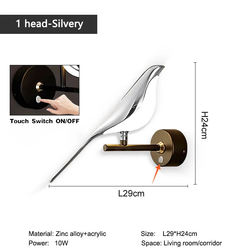 Nordic Touch LED Wall Lamp – Bird Design Gold/Silver Decorative Light