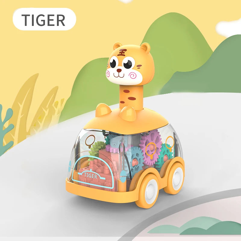 Children’s Gear Car with Animal Top – Press-and-Go Inertia Toy