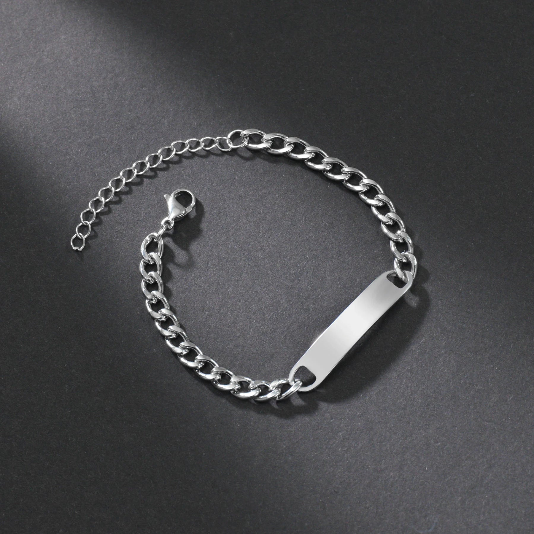Minimal ID Plate Link Chain Stainless Steel Bracelet