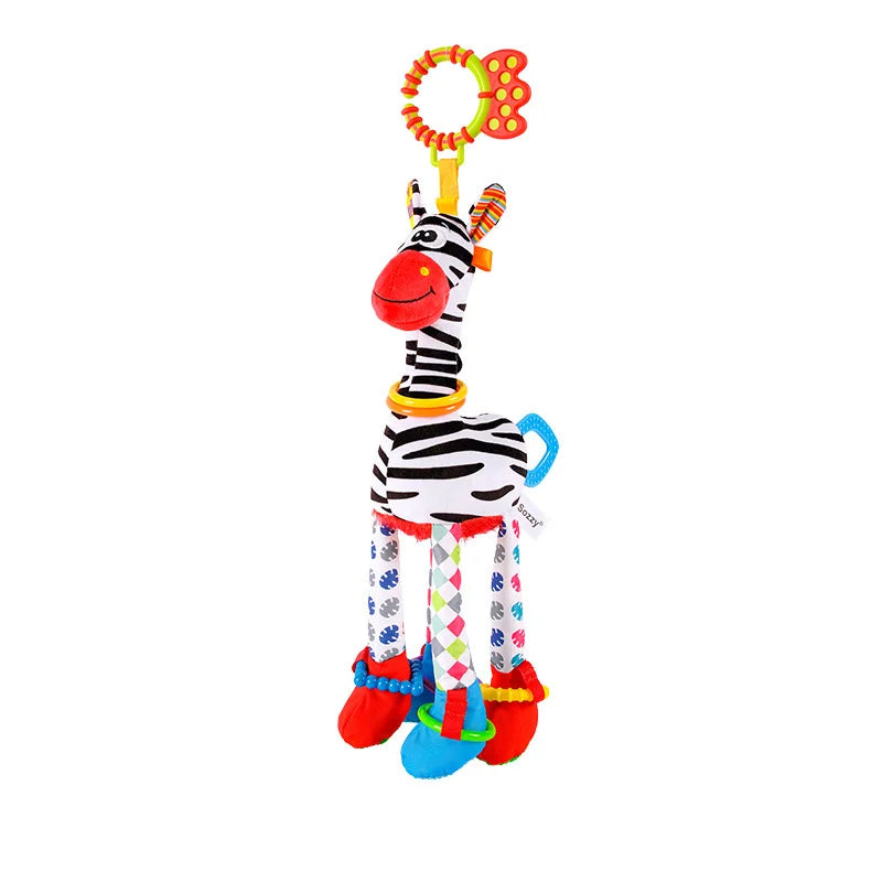 Soft Plush Giraffe or Zebra Rattle Toy with Teether – Hanging Developmental Baby Toy