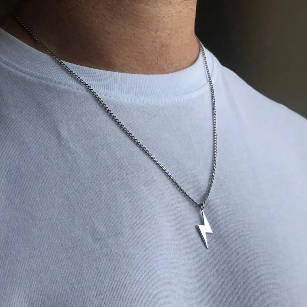 Lightning Bolt Stainless Steel Pendant Necklace