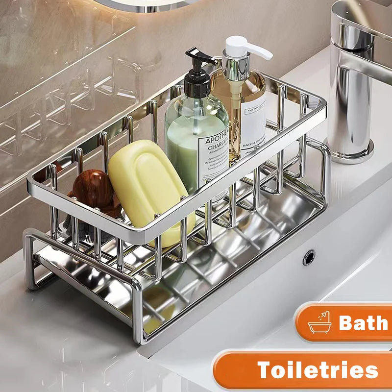 Sink Cleaning Tools Storage Rack – Multifunctional Stainless Steel Organizer