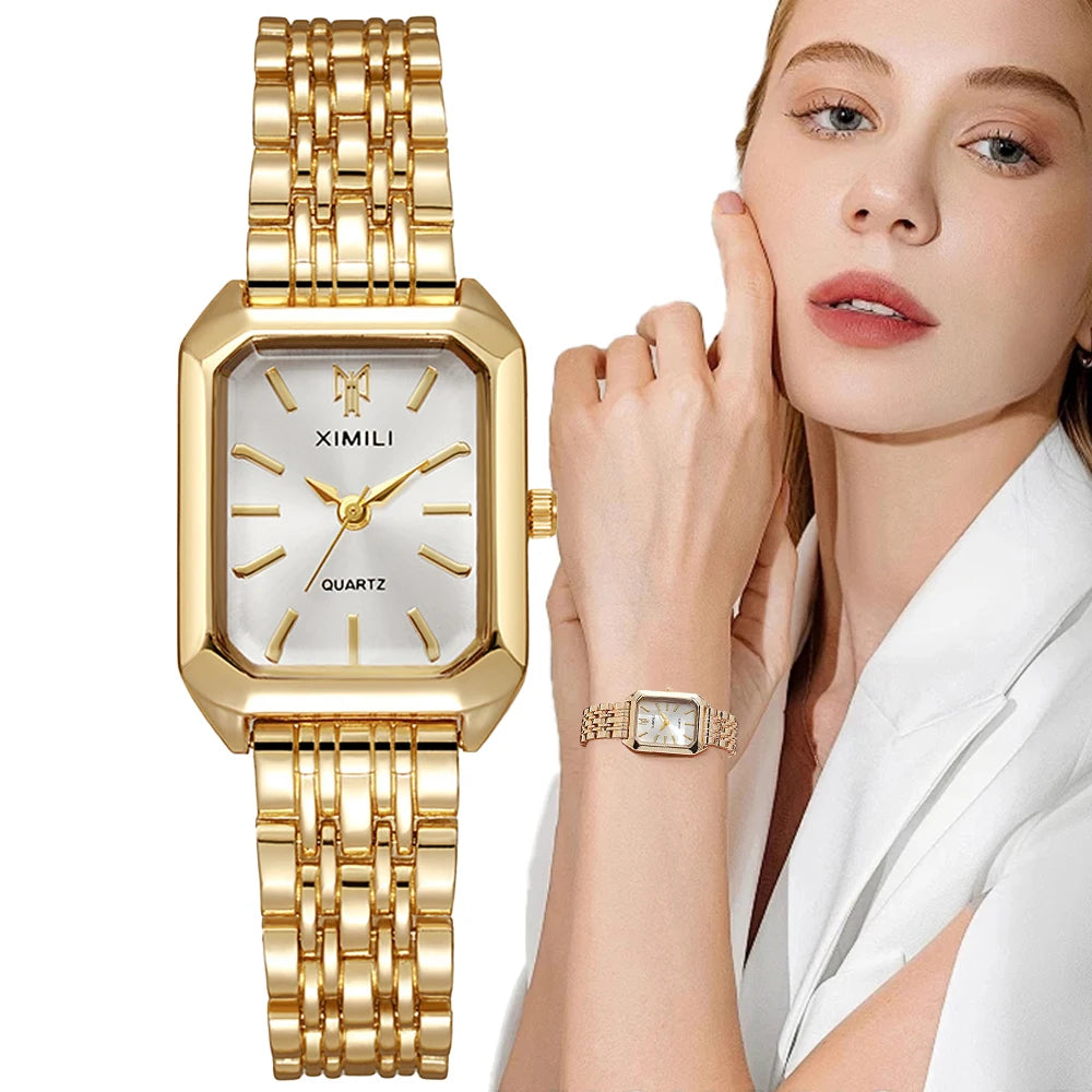 Square Dial Gold-Tone Quartz Bracelet Watch
