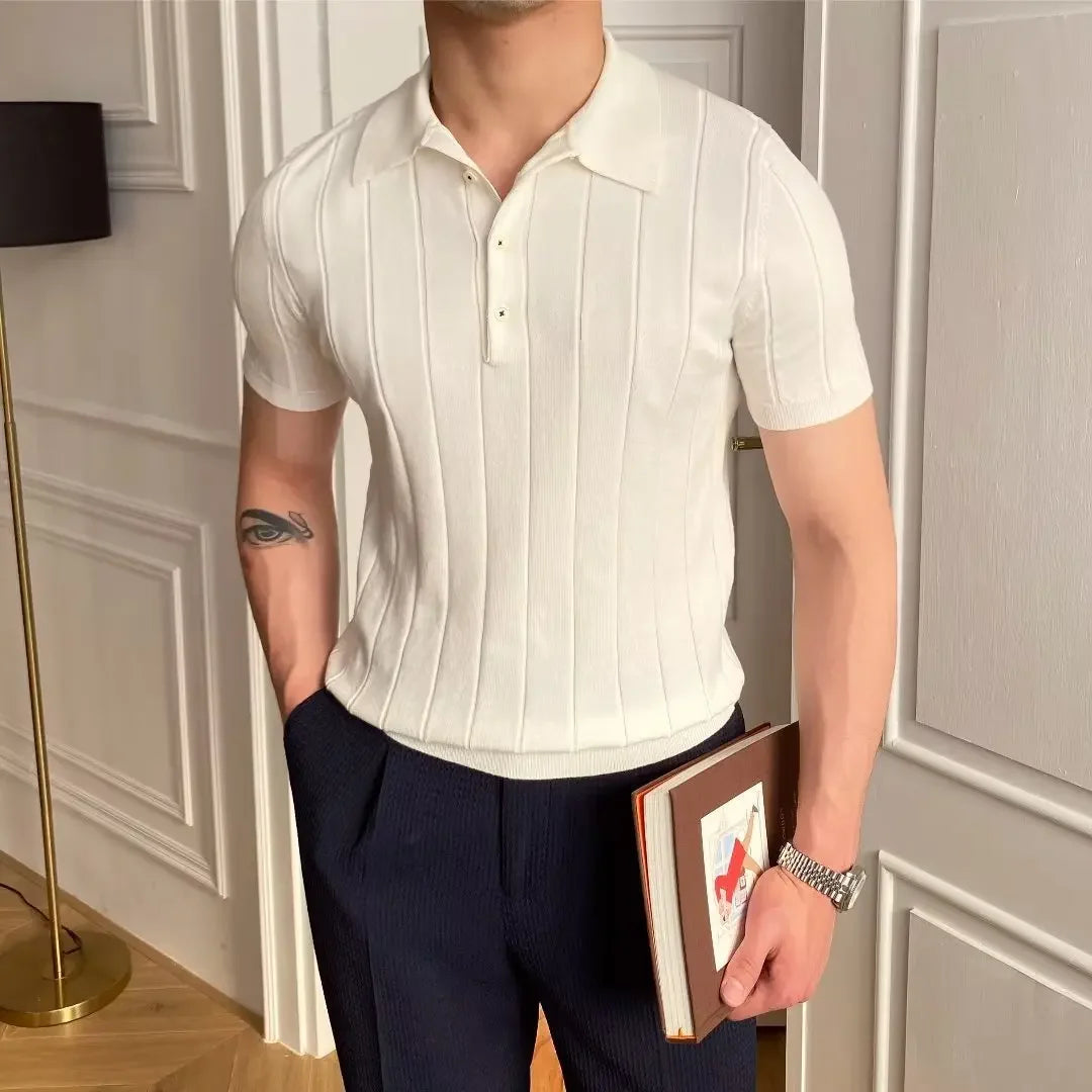 Men’s Ice Silk Polo Shirt – Casual/Business, Short Sleeve, Embroidered, Summer
