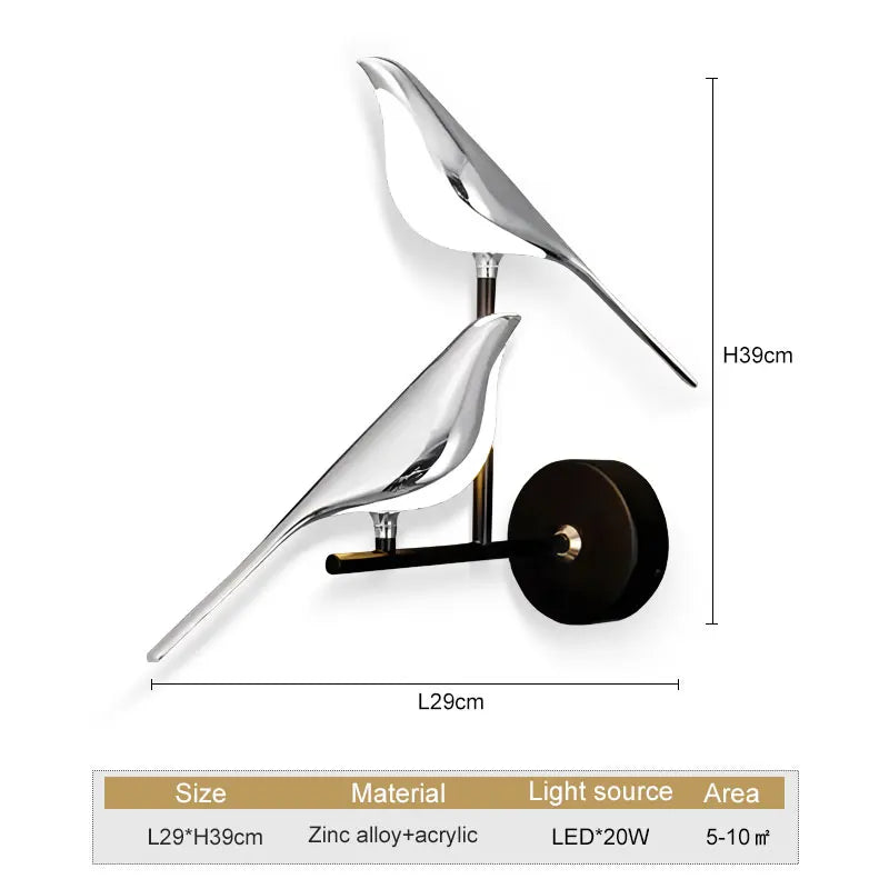 Nordic Touch LED Wall Lamp – Bird Design Gold/Silver Decorative Light