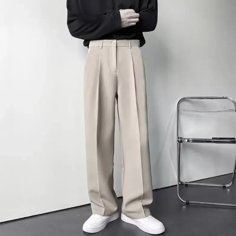 Winter Trendy Men’s Solid-Color Straight-Leg Trousers with Clean Draped Look