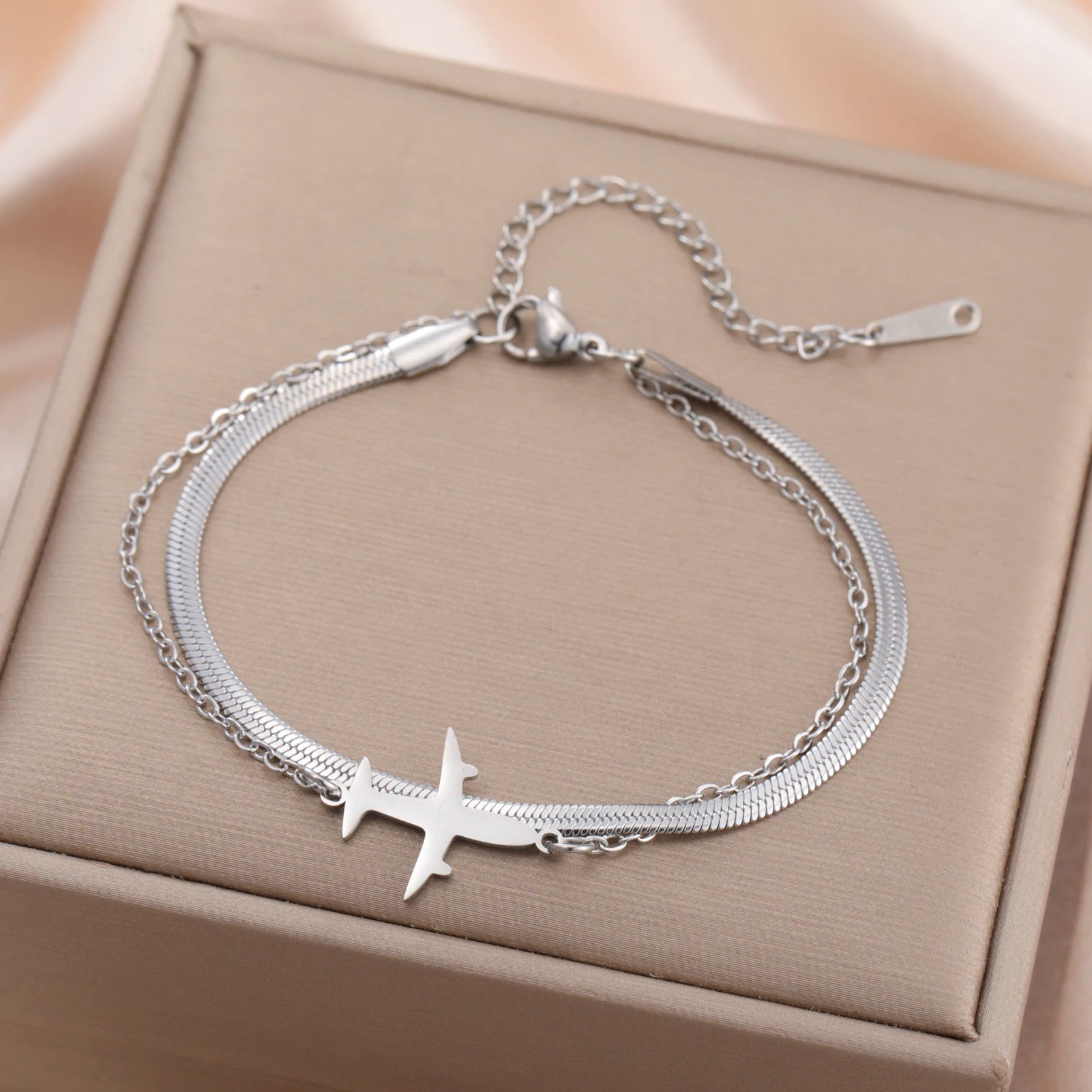 Women's Luxury Bracelet – Gold Plated Snake Chain with Airplane Pendant