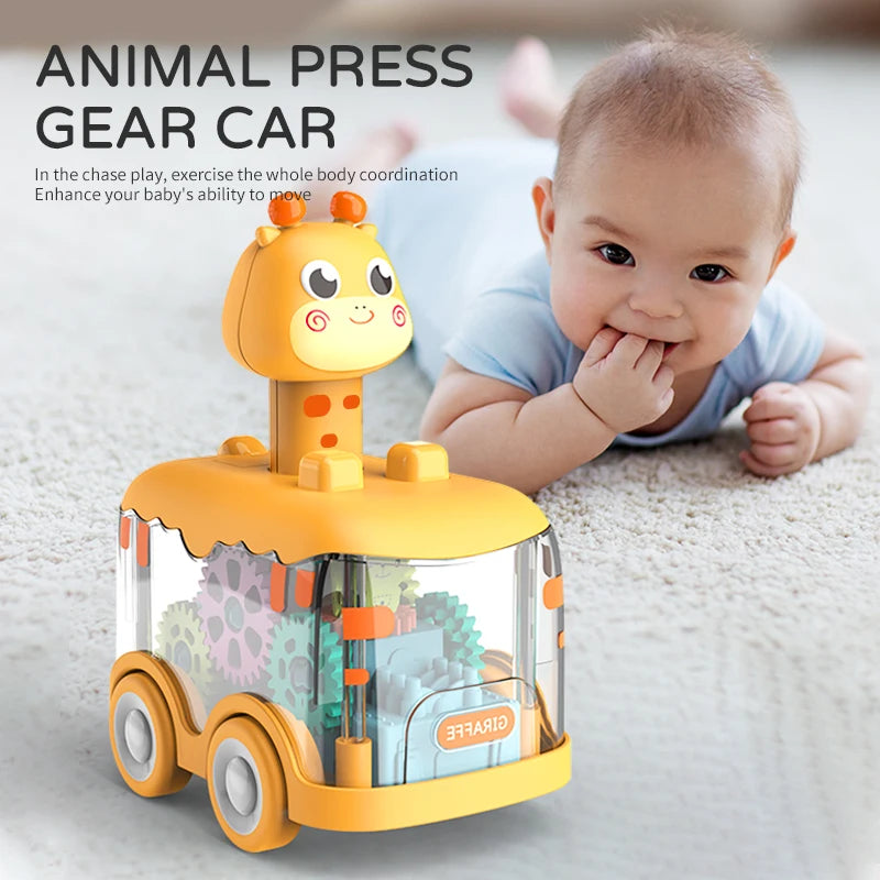 Children’s Gear Car with Animal Top – Press-and-Go Inertia Toy